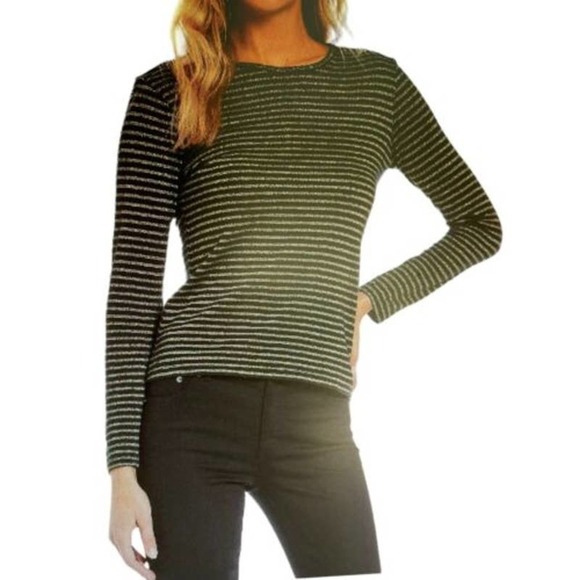 Ralph Lauren Black with Gold Metallic Stripes T-Shirt with Logo Size L NEW - Picture 1 of 13